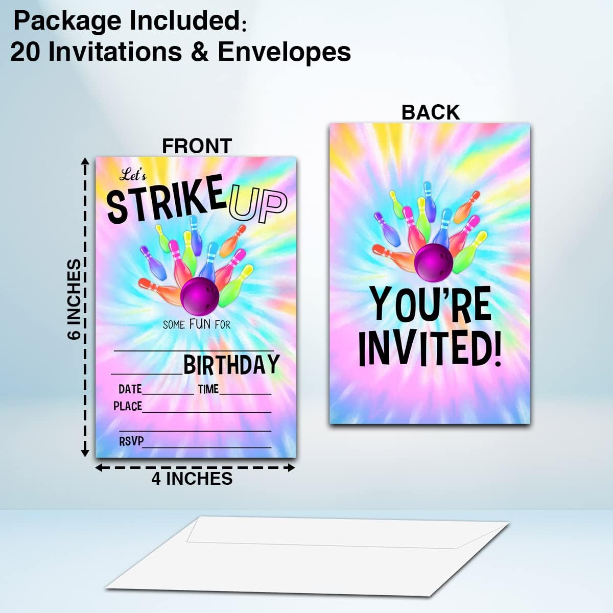 NYCTUG Tie Dye Bowling Birthday Invitation Set