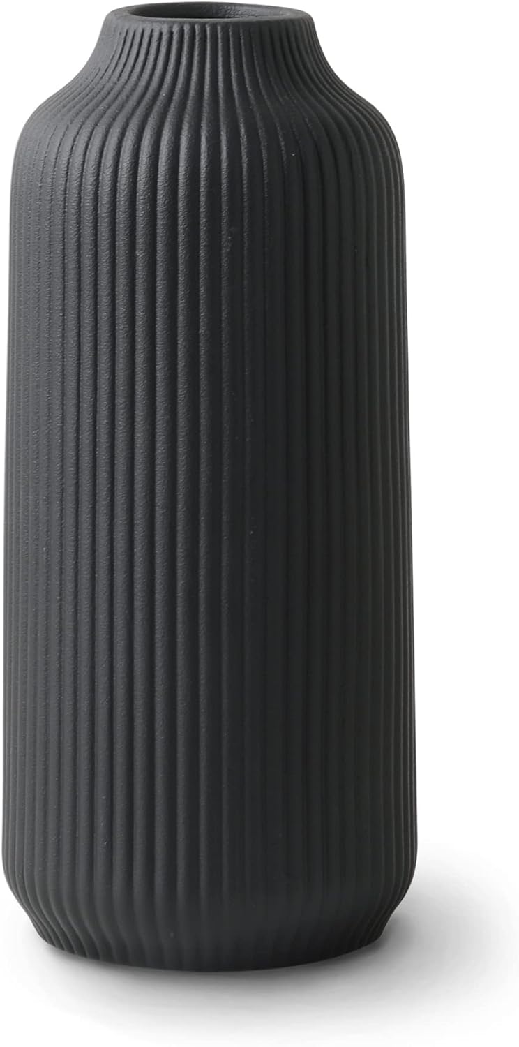 Ceramic Vase with Nordic Design 8 Inch Black Matte for Flowers
