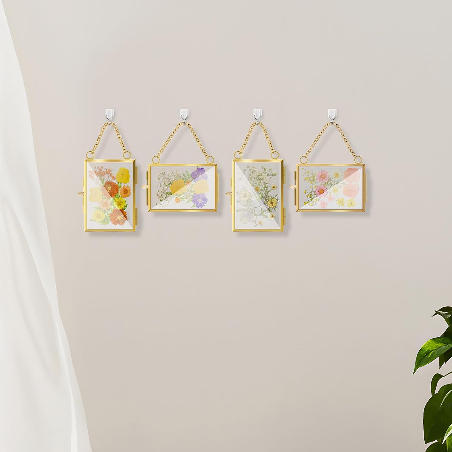 4 Pcs Hanging Pressed Flower Frames with Metal Chain