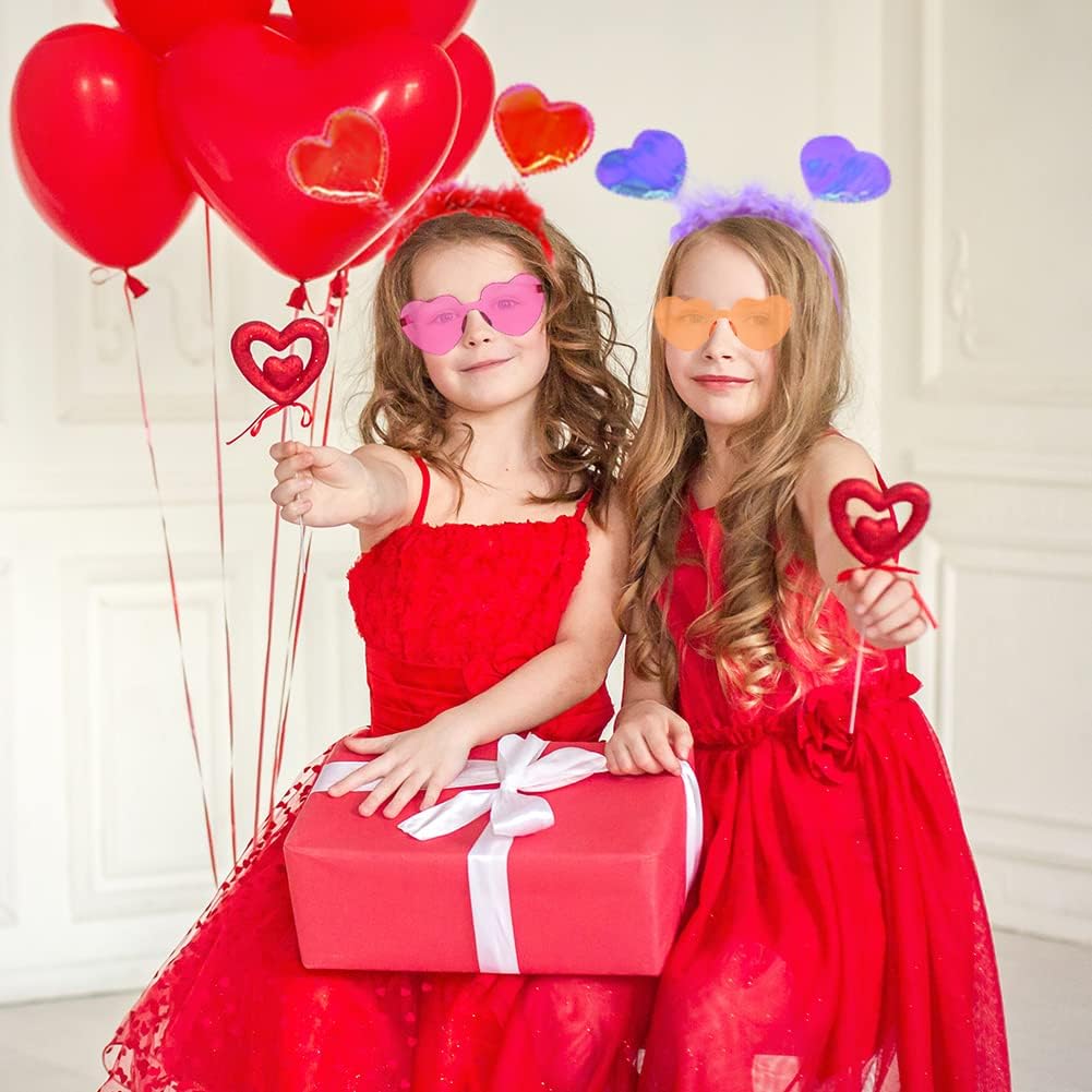 12Pcs Valentine Heart Headbands and Sunglasses for Kids Adults