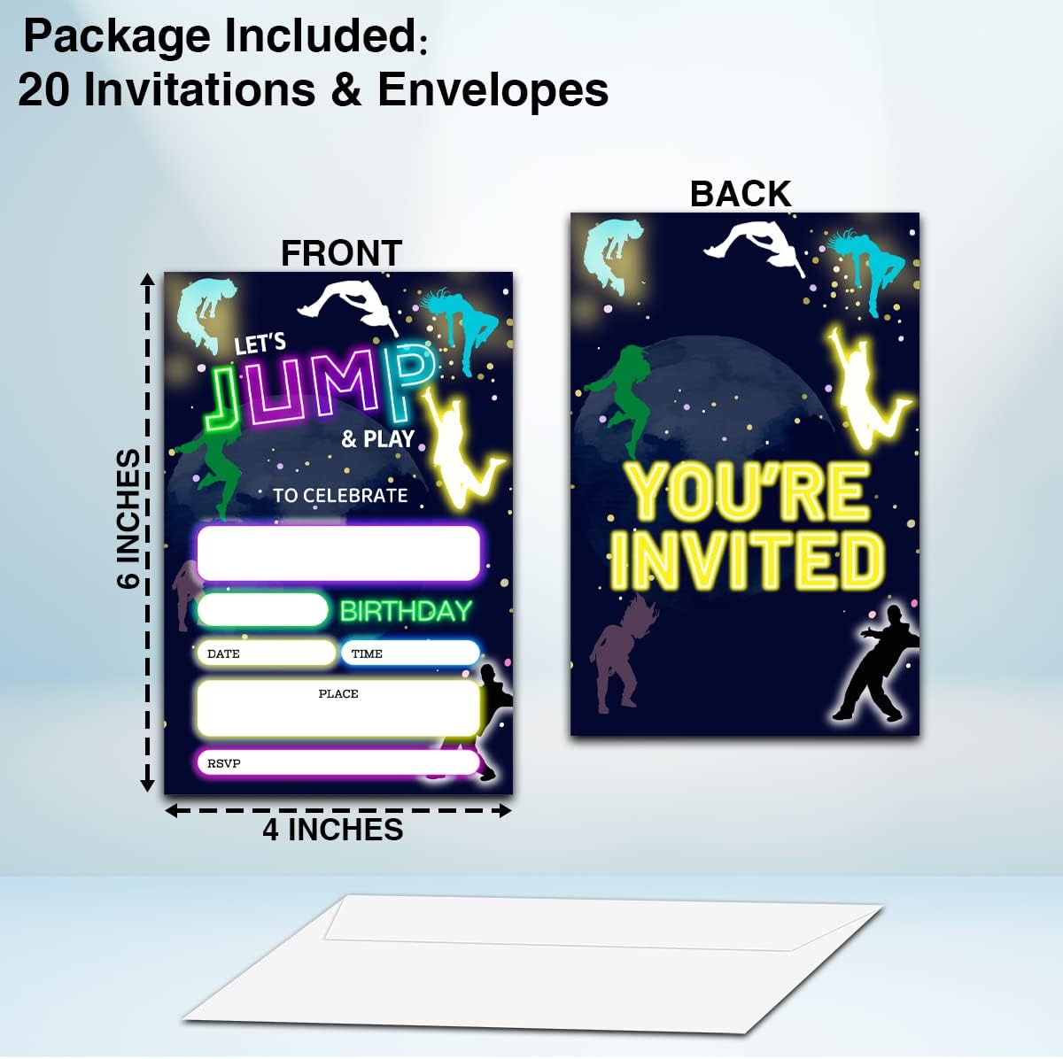 Trampoline Park Birthday Party Invitation Cards For Teens Kids Parties