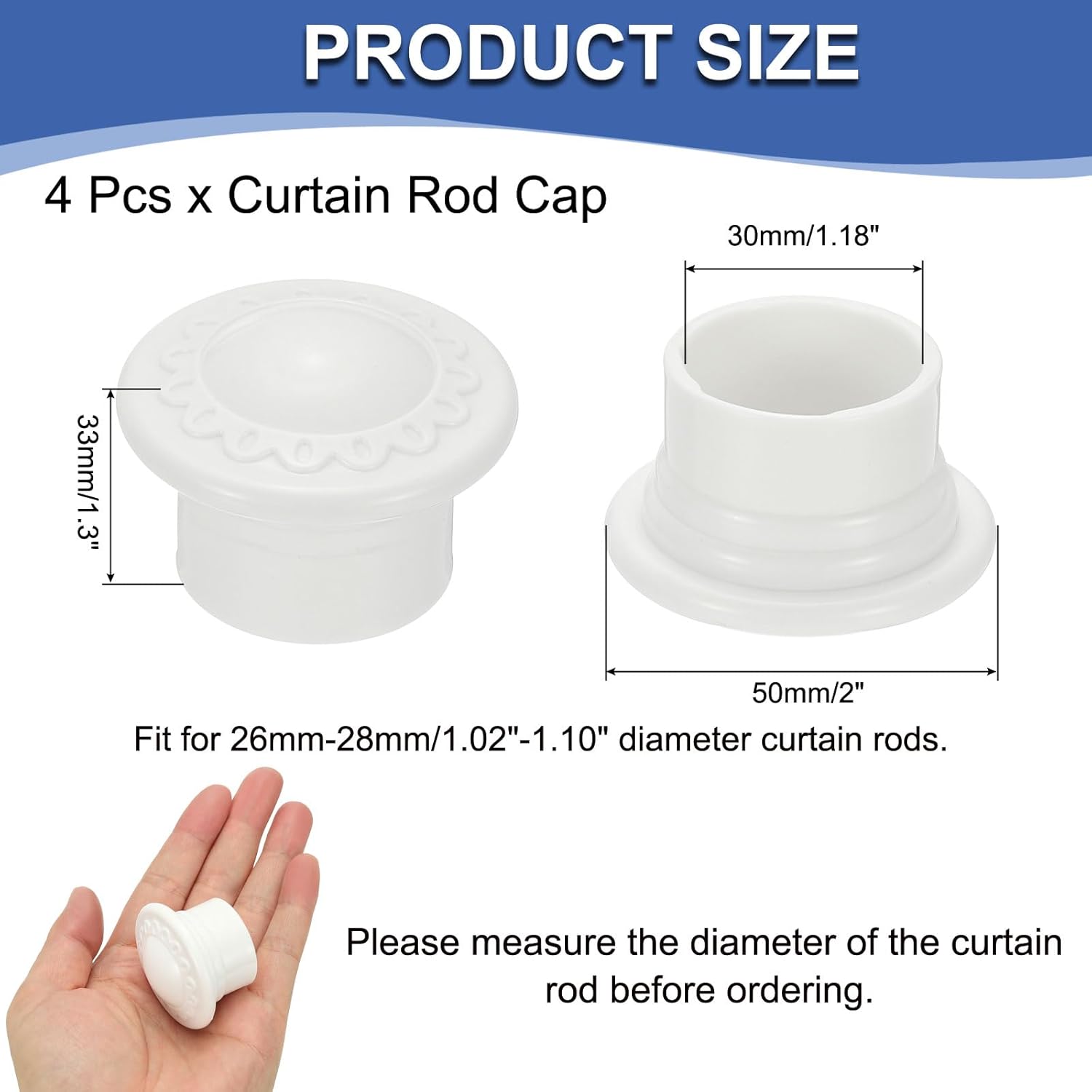 Uxcell Curtain Rod Ends 4Pcs Plastic Finial Cap for 26-28mm Rods
