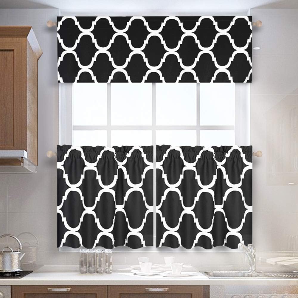 Melodieux Moroccan Print Curtain Valance 52x18 Black 1 Panel