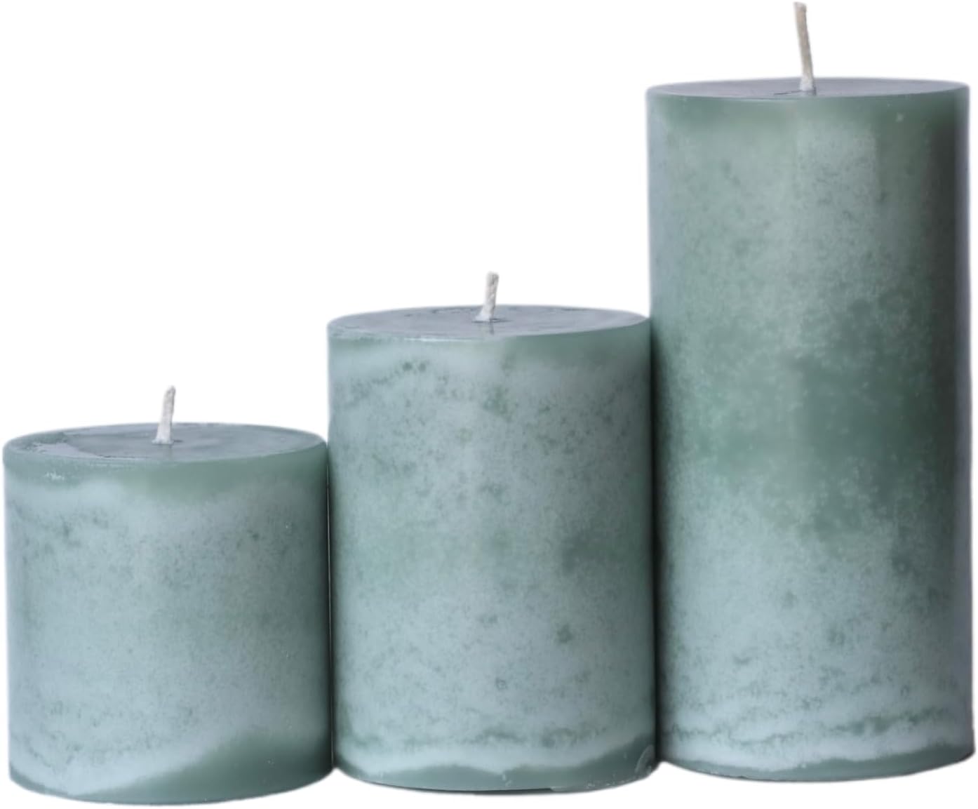 Modern Candle Design Set of 3 Unscented Pillar Candles Sage Green
