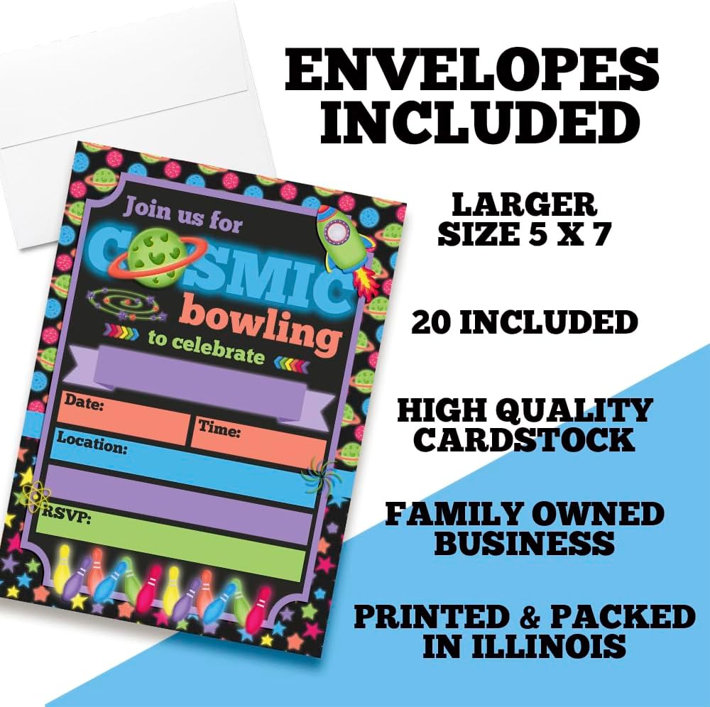 Cosmic Bowling Party Invites 20 5x7 Fill In Cards