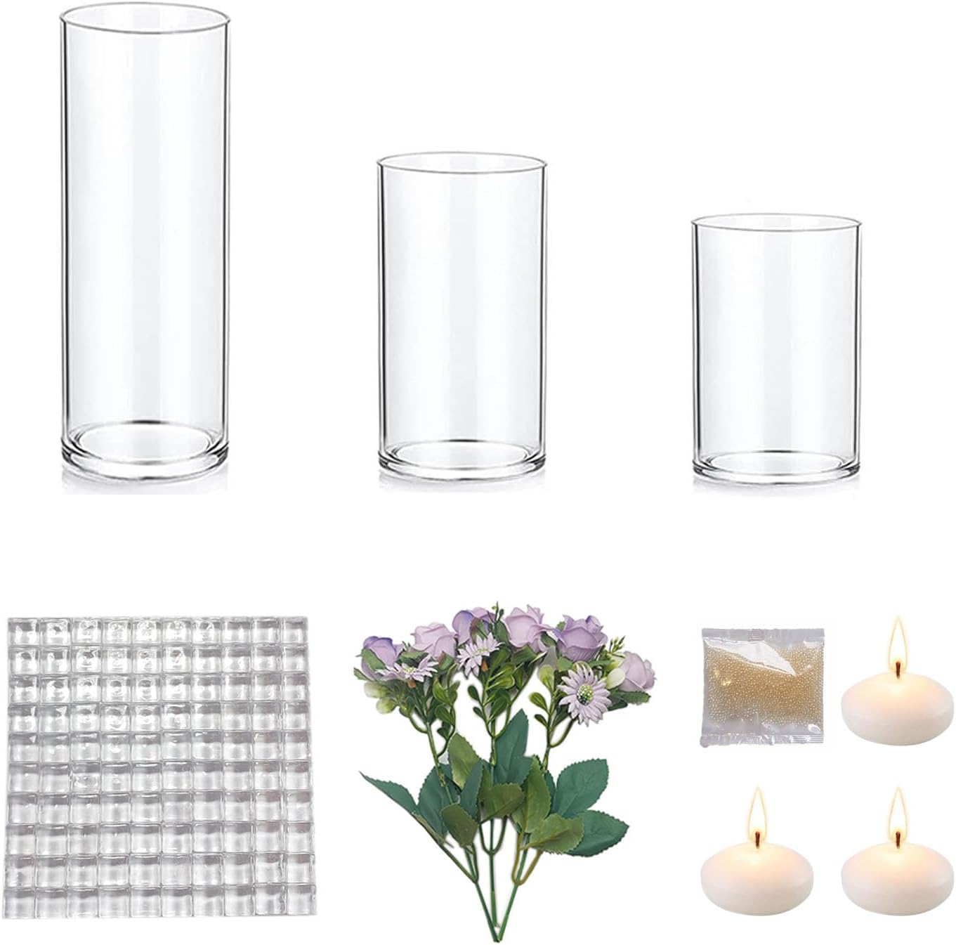 Purple Artificial Rose Vase Fillers with Floating Candles