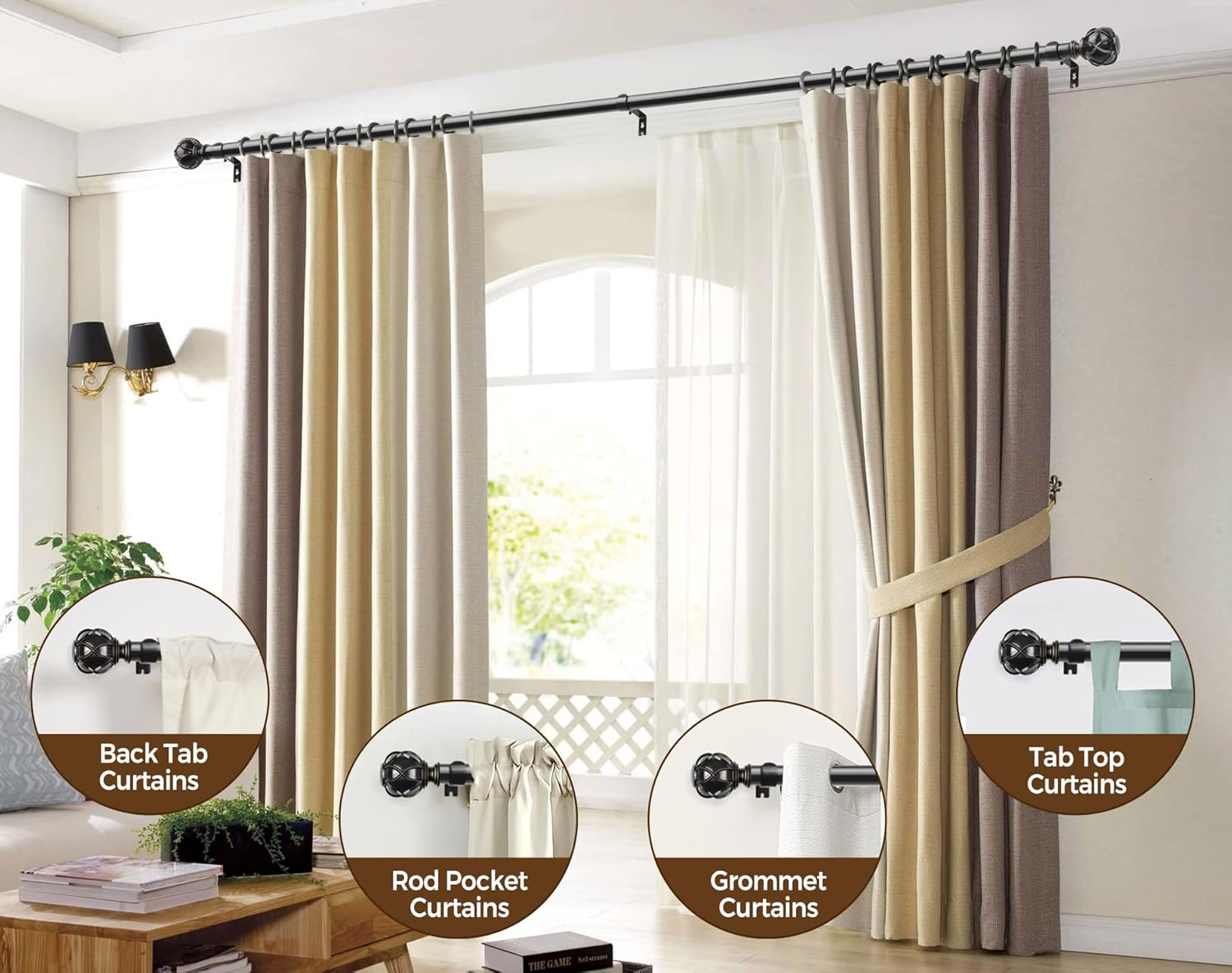 KAMANINA Black Curtain Rod 72-144 Inches Heavy Duty