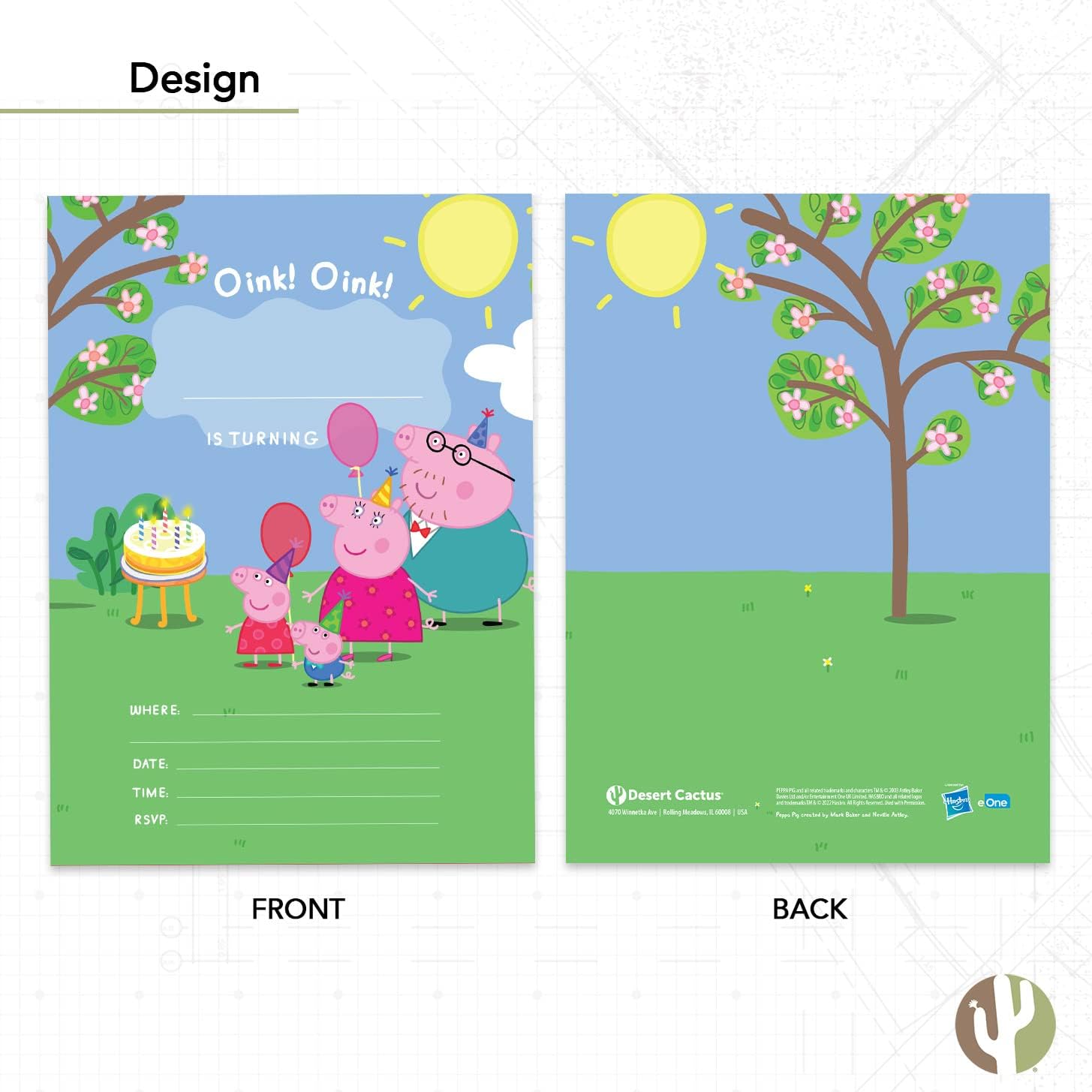 Desert Cactus Peppa Pig Birthday Invites 10 Count With Envelopes