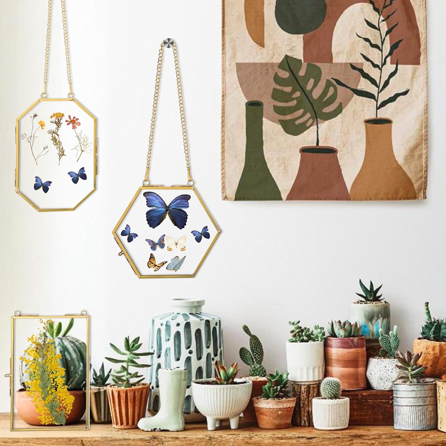 3 Pcs Brass Pressed Flower Frames with Chain