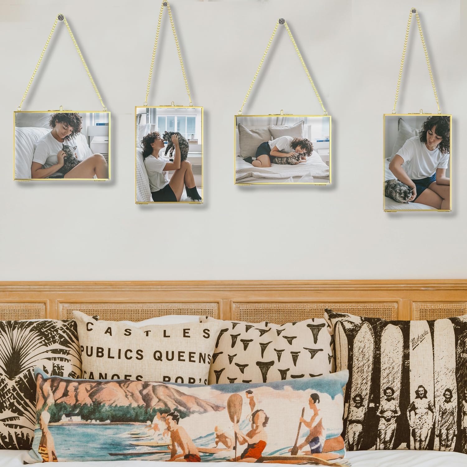 4 Pack 5x7 Inch Brass Hanging Photo Frame with Chain