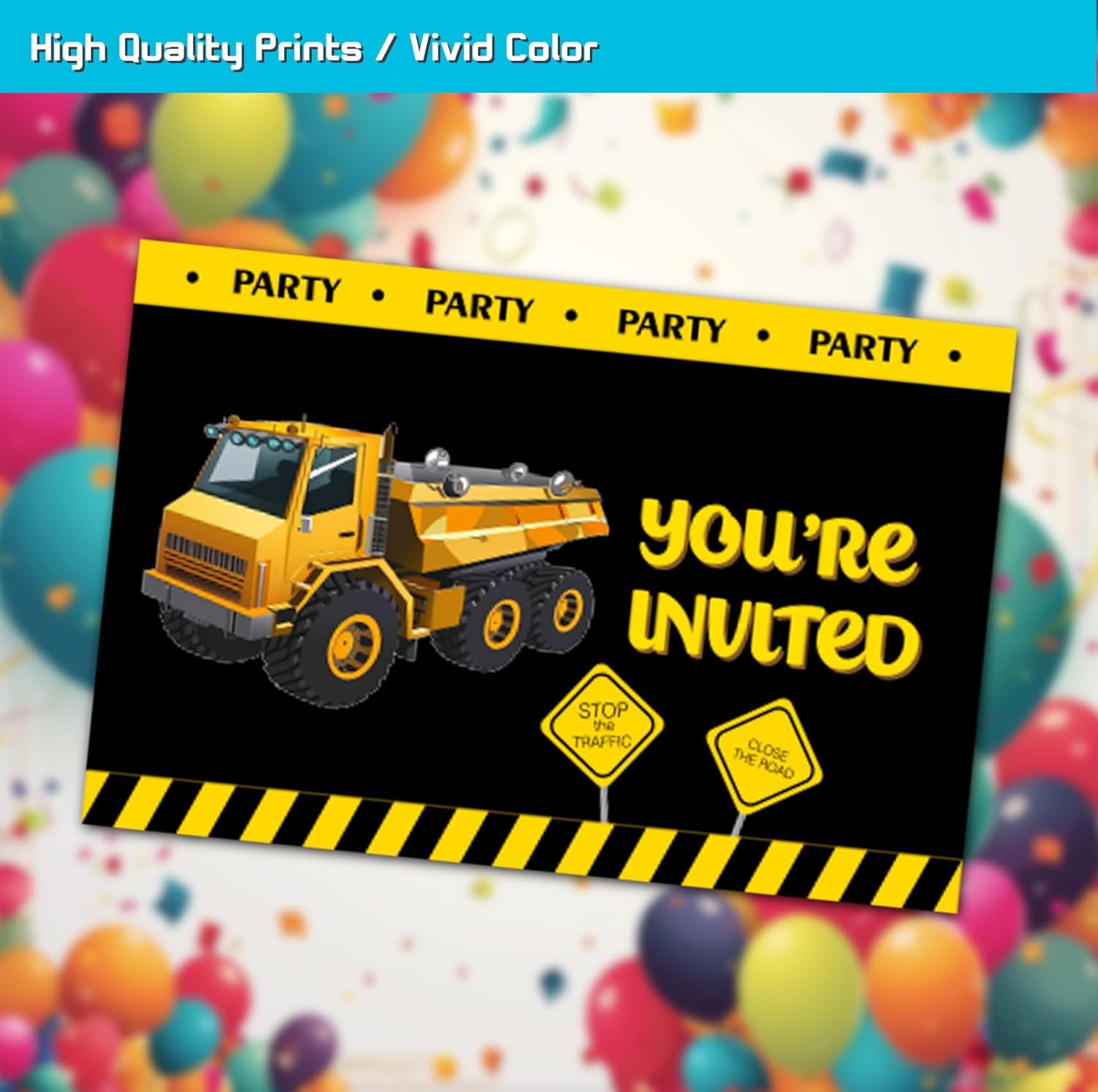 Construction Birthday Party Invitation Cards 30 Pack