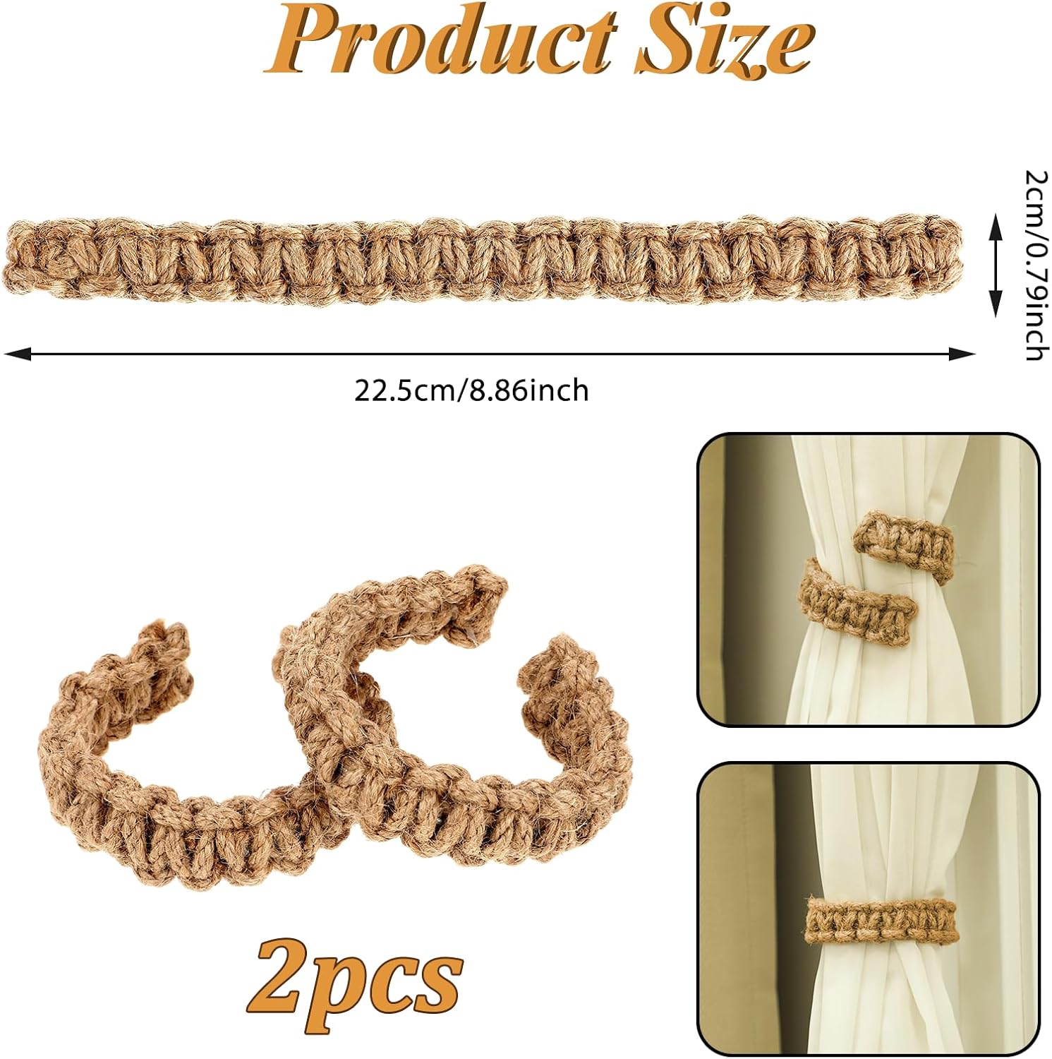 Boho Braided Curtain Tiebacks 2 Pack Flexible Rope Holdbacks