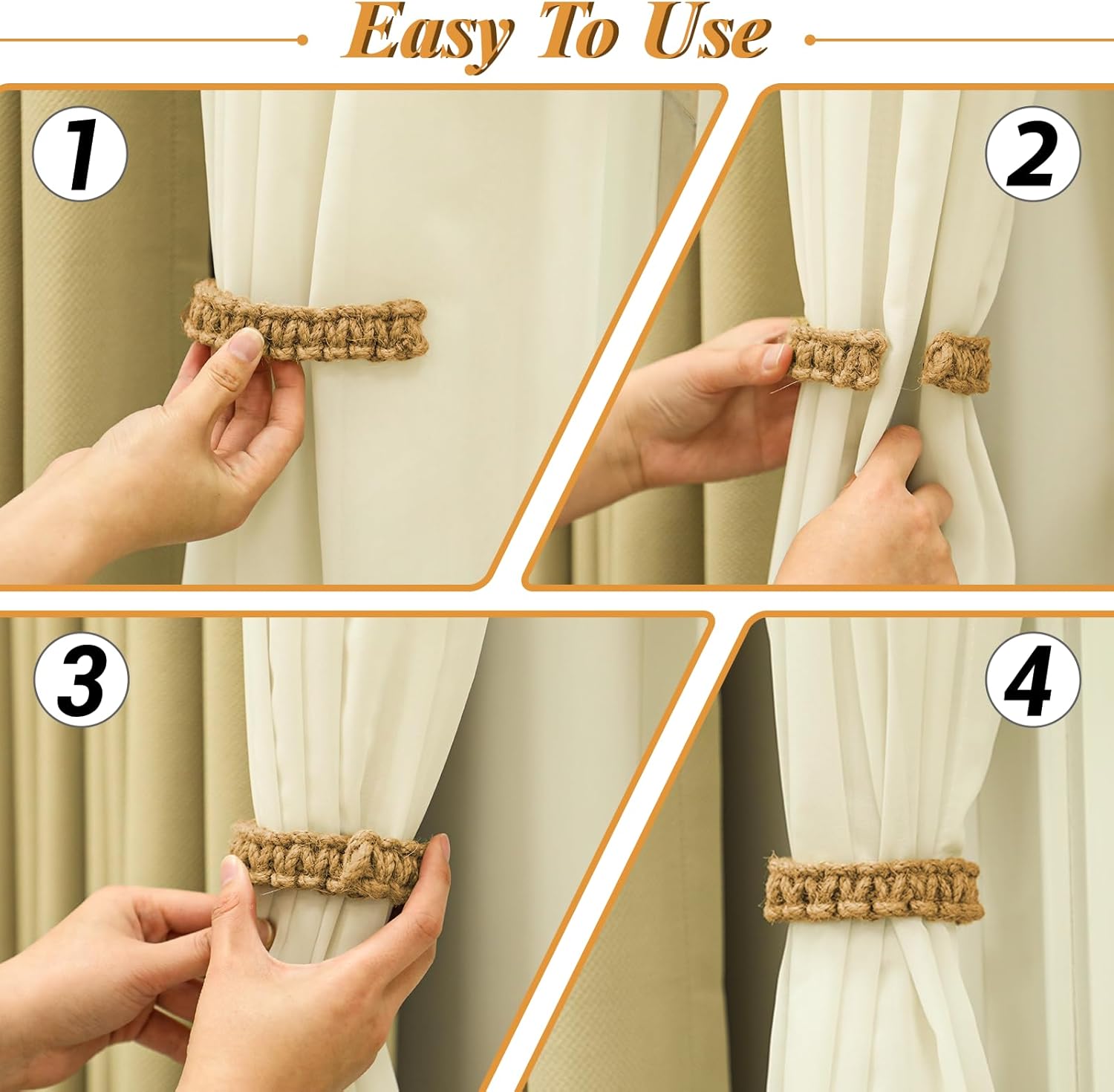 Boho Braided Curtain Tiebacks 2 Pack Flexible Rope Holdbacks