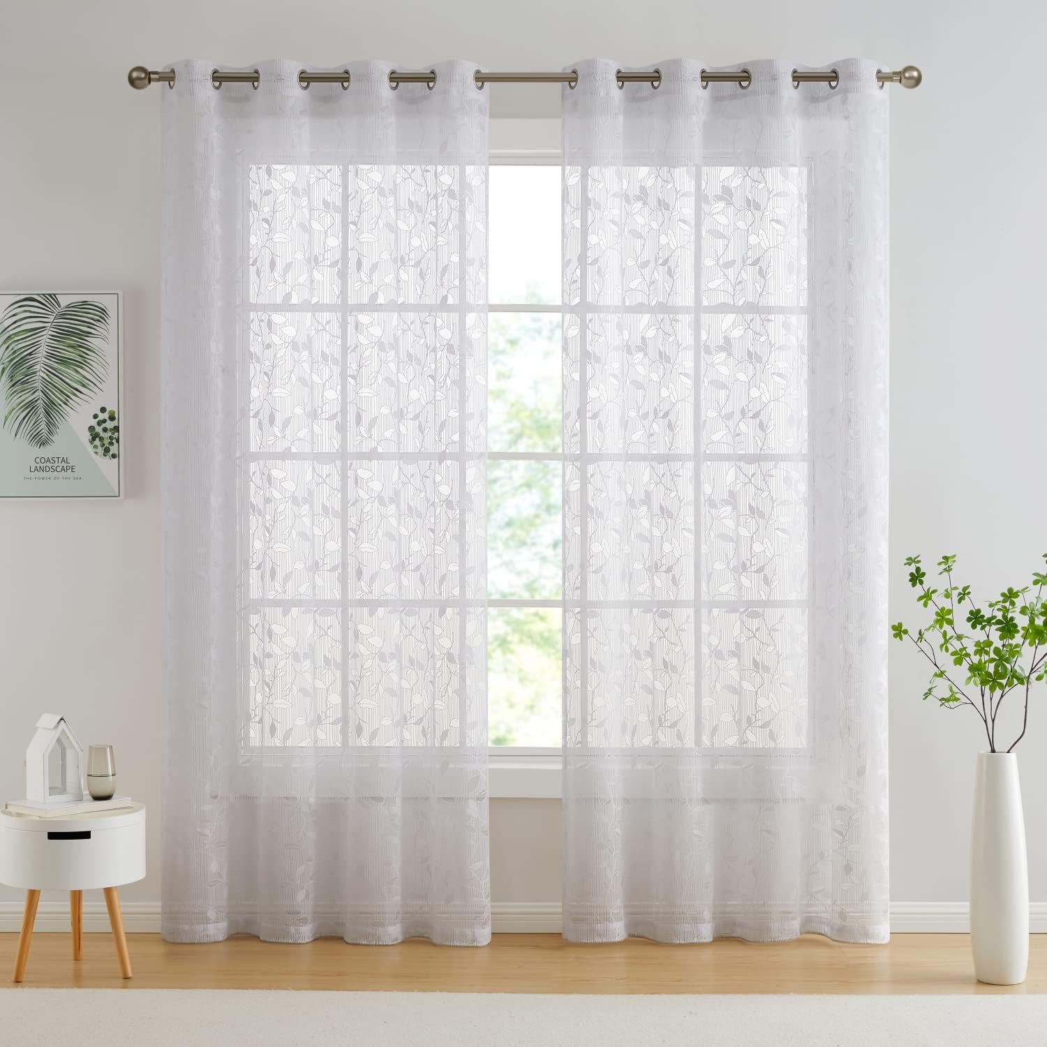 HLC ME Joyce Floral Semi Sheer Curtains Set of 2 Panels