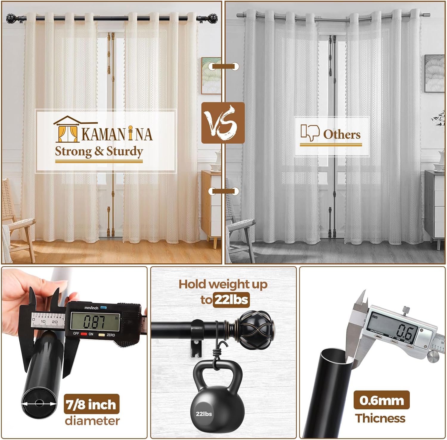 KAMANINA Black Curtain Rod 72-144 Inches Heavy Duty