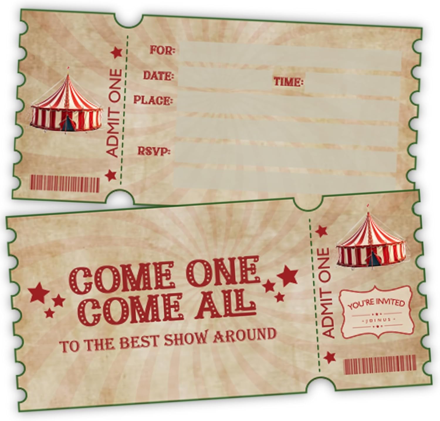 Carnival Circus Birthday Party Invitation Cards 30-Pack