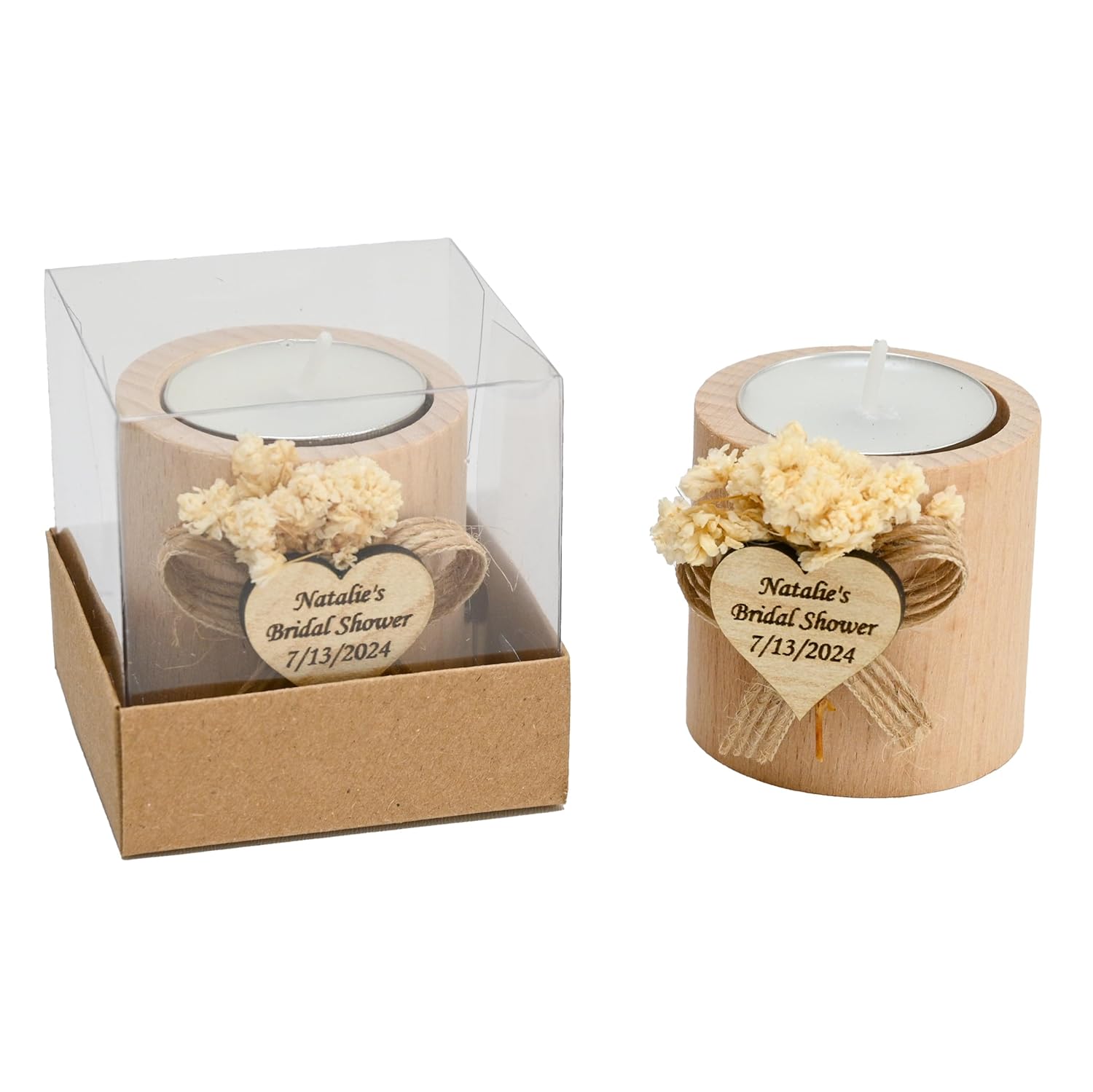 30 Pcs Personalized Wooden Candle Holders for Weddings and Gifts