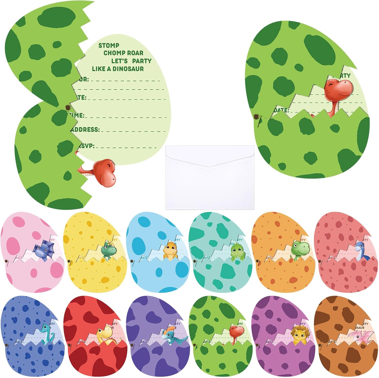 36 Dinosaur Birthday Invitation Cards with Envelopes
