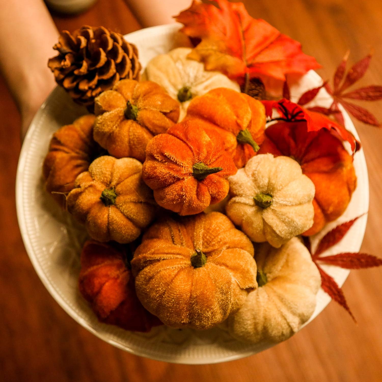 Romingo Artificial Velvet Pumpkins 12PCS for Halloween Fall Thanksgiving