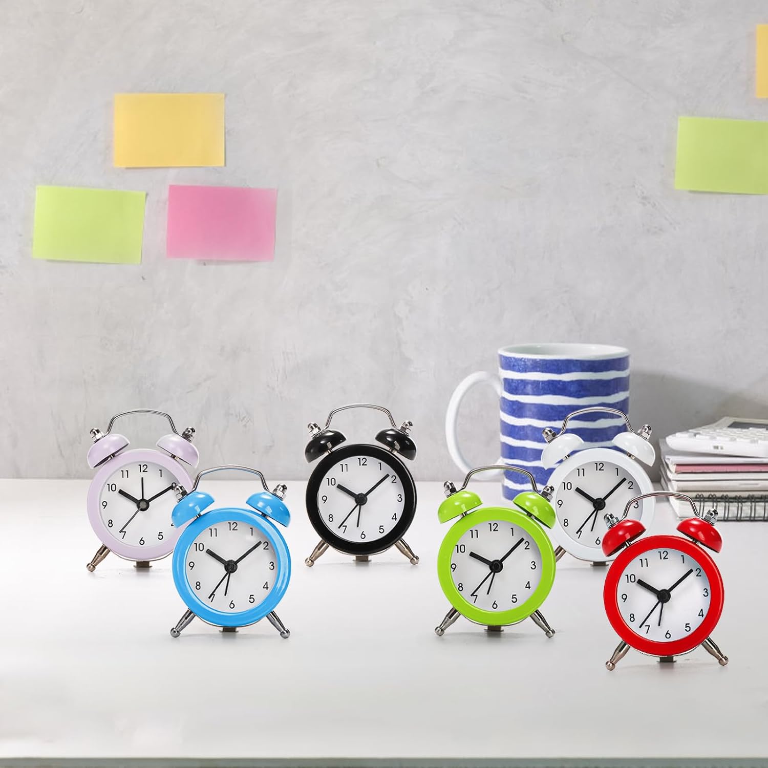 Noamus 6 Pcs Mini Twin Bell Alarm Clocks