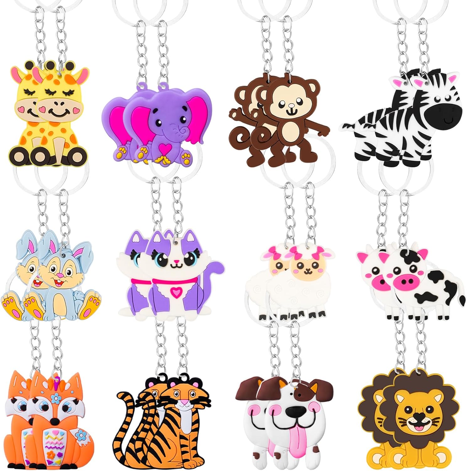 24 Pcs Jungle Safari Animal Keychain Party Favors
