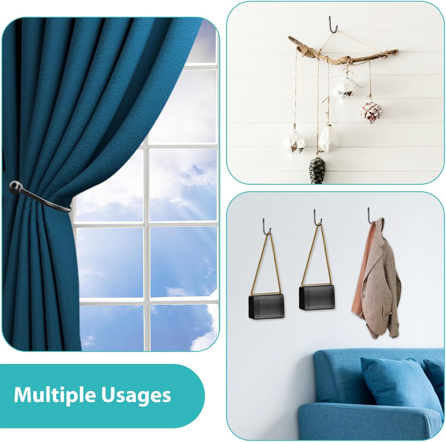 8 PCS Black Curtain Tie Backs Decorative Holders