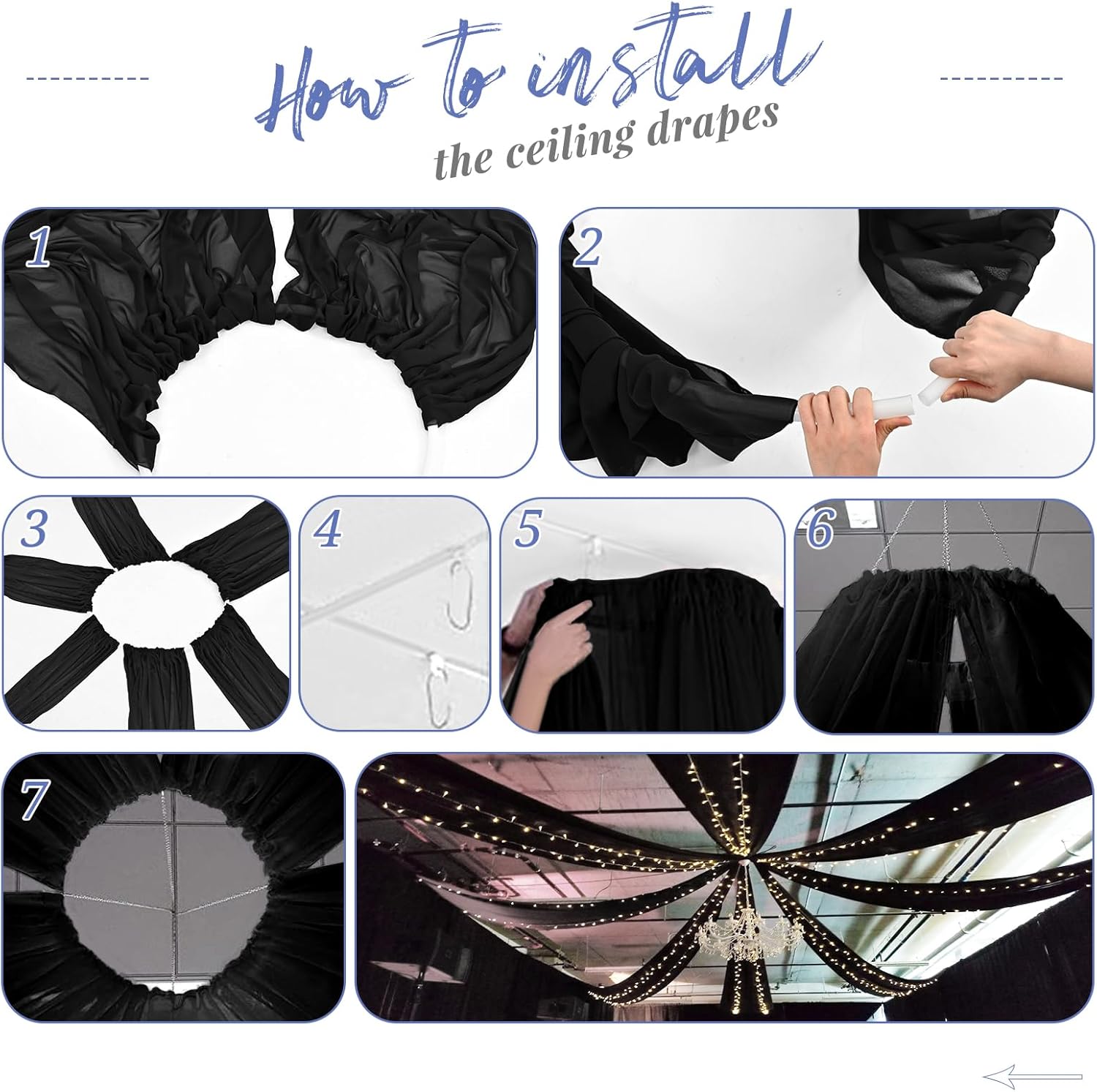 4 Panels Black Ceiling Drapes for Wedding Arch Decorations