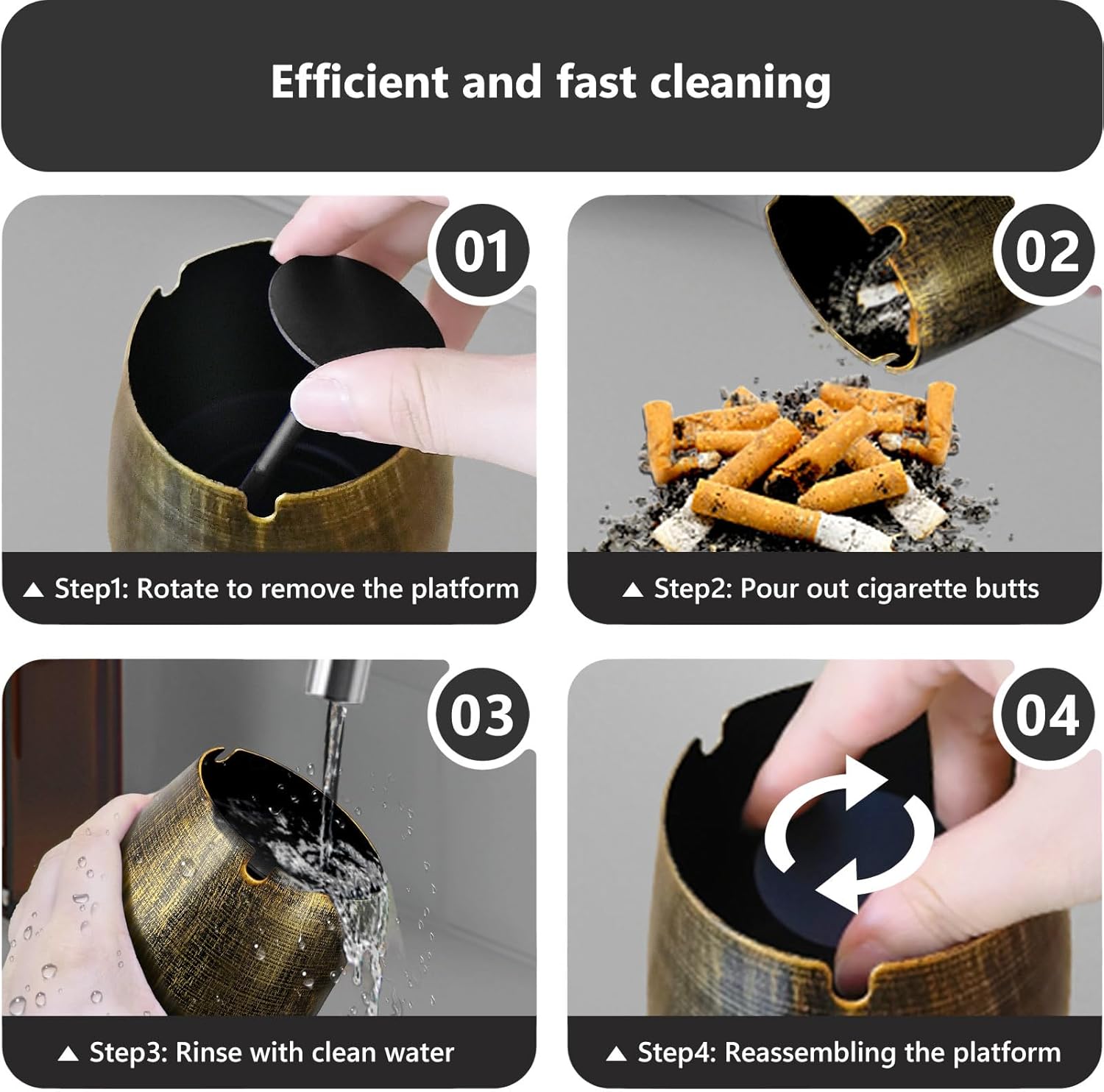 Roygra Outdoor Ashtray Windproof Smokeless with Lid