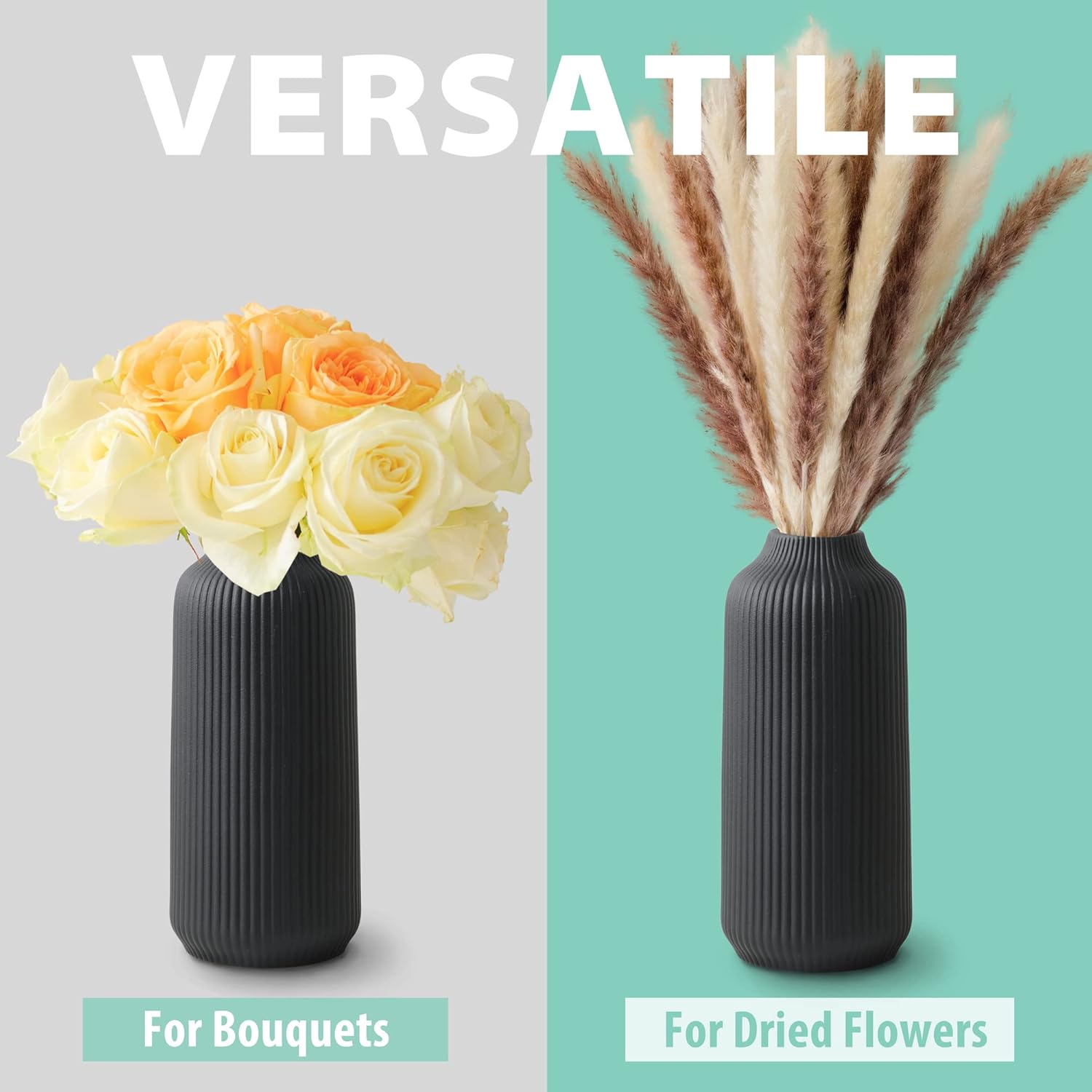 Ceramic Vase with Nordic Design 8 Inch Black Matte for Flowers