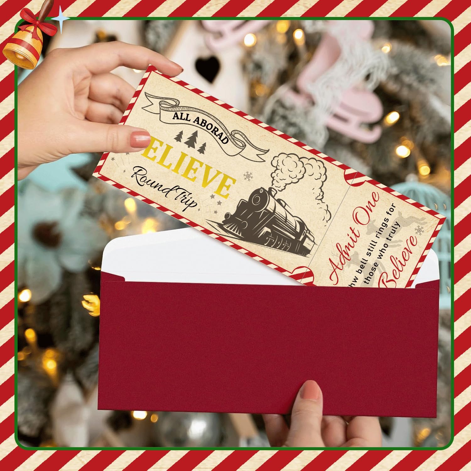 Well Tile 30 Set Christmas Ticket Invitations with Envelopes 3x8 Inch