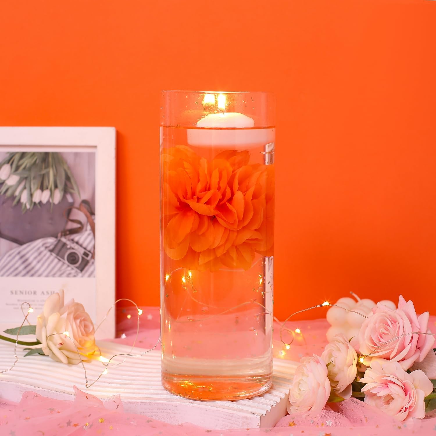 24 Pcs Floating Candles and Artificial Flowers for Centerpieces