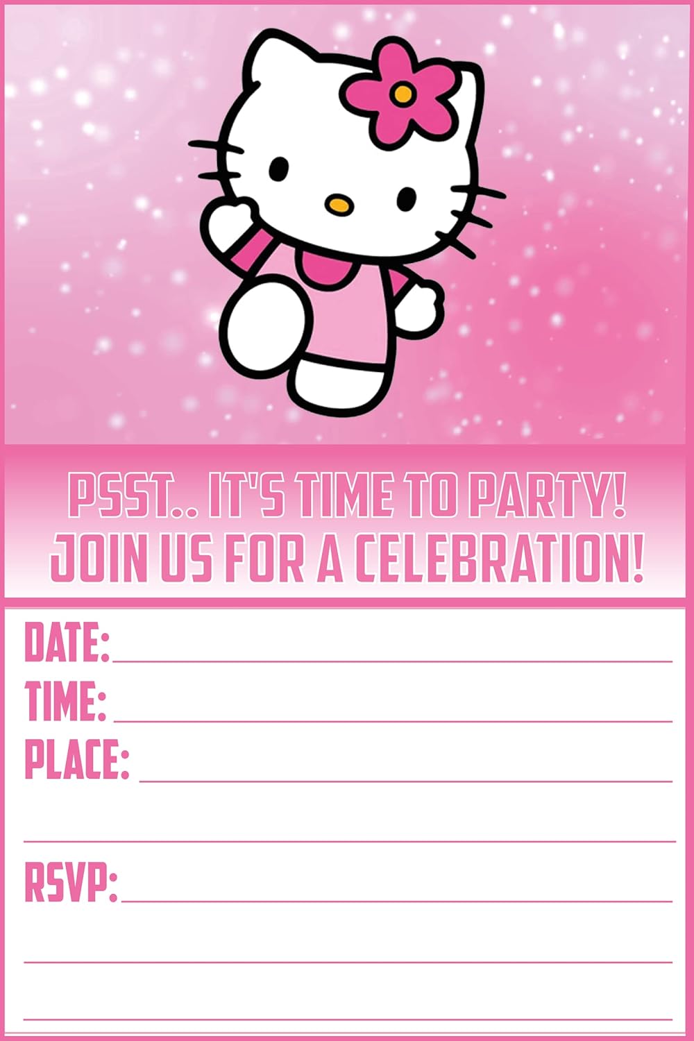 Set of 20 Cute Pink Cat Birthday Invitation Cards