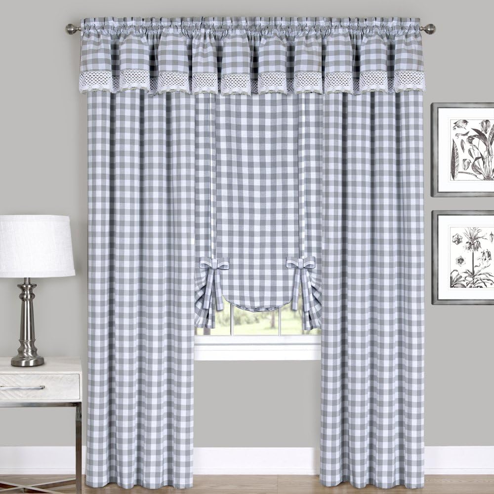 Sweet Home Collection 84 Gray Buffalo Check Curtain Panel