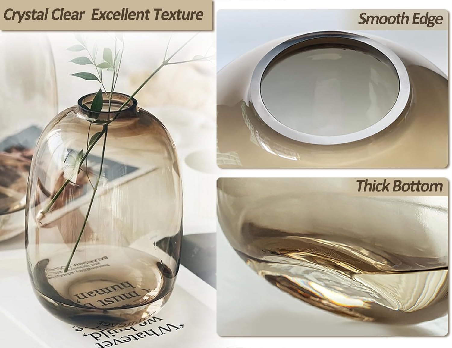 GeLive Brown Glass Vase Round Clear Colored
