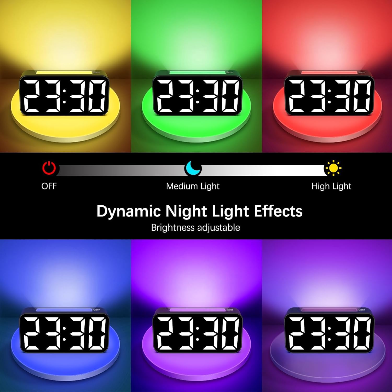 Vibrating Alarm Clock for Heavy Sleepers with Night Light and Large Display