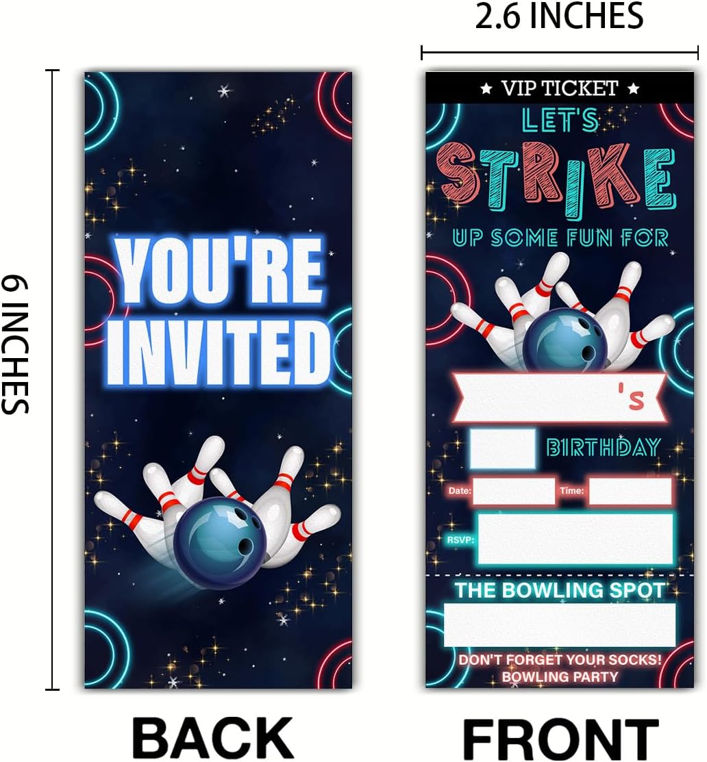 Bowling Ticket Invites Set of 20 with Envelopes