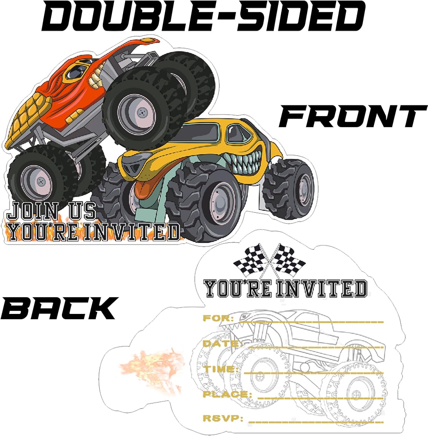 15 Pack Monster Truck Party Invitations with Envelopes