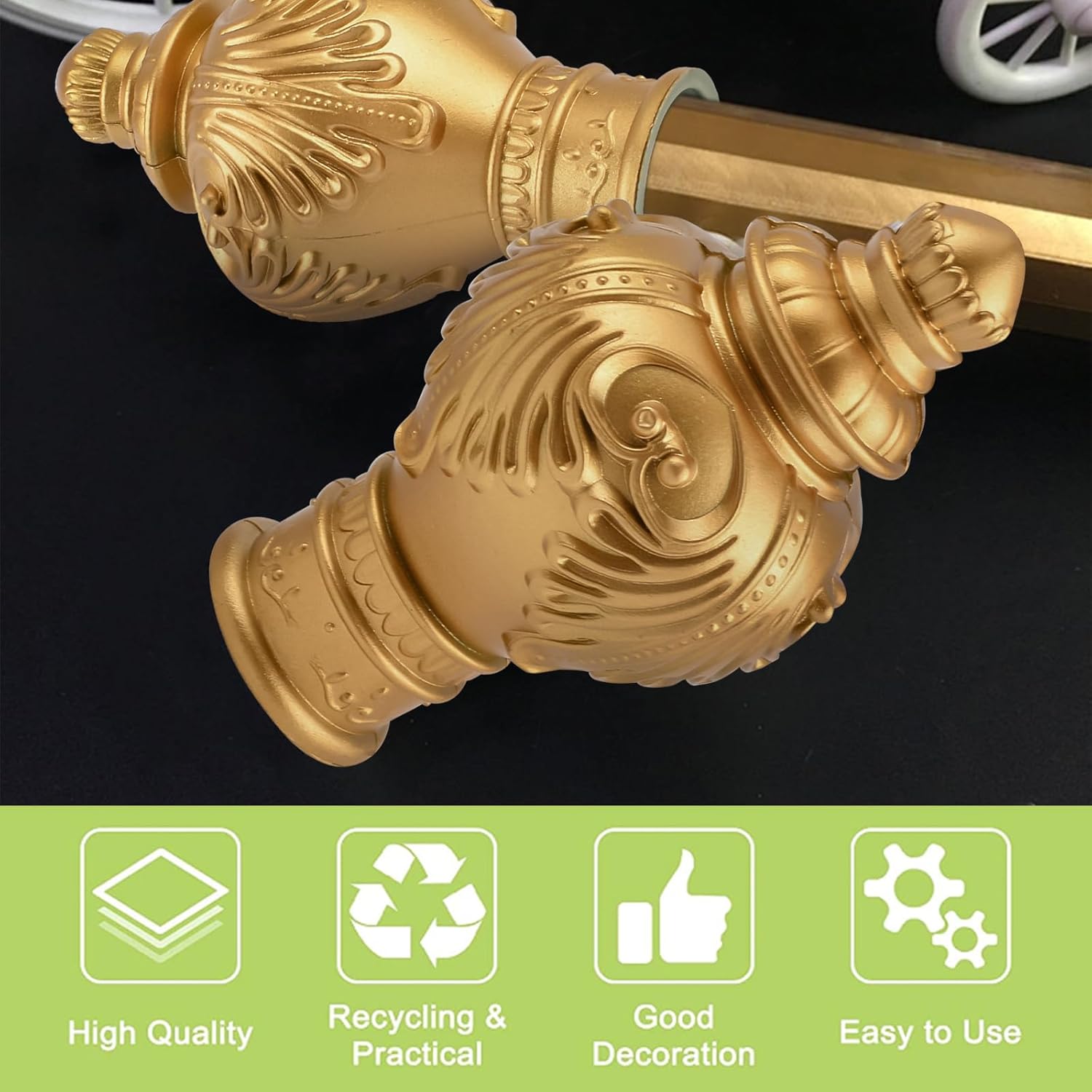 6Pcs Gold Plastic Curtain Finials for 28mm Rods