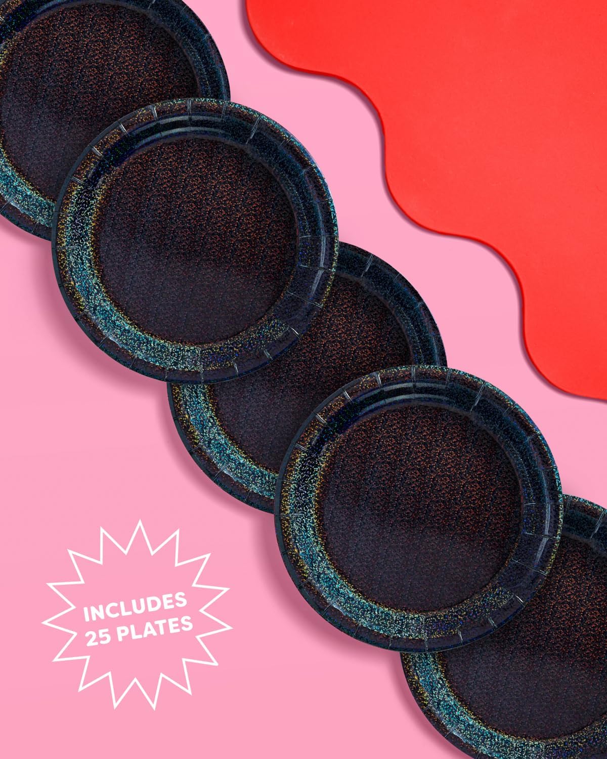 Xo Fetti Black Holographic Foil Plates 25 Pack