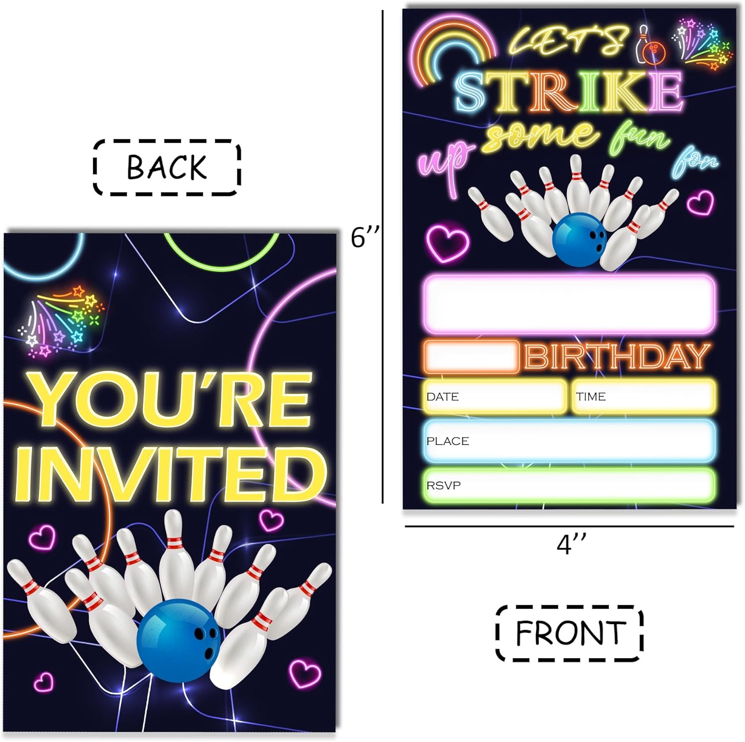 Bowling Party Invites 20-Pack with Envelopes