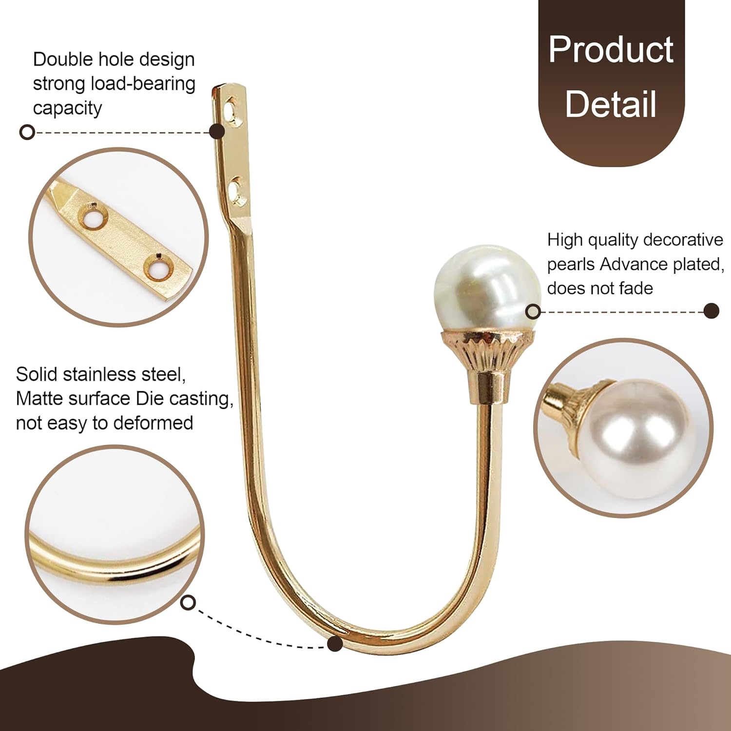 Gold Plastic Pearl U-Shaped Curtain Holdbacks Pack of 2