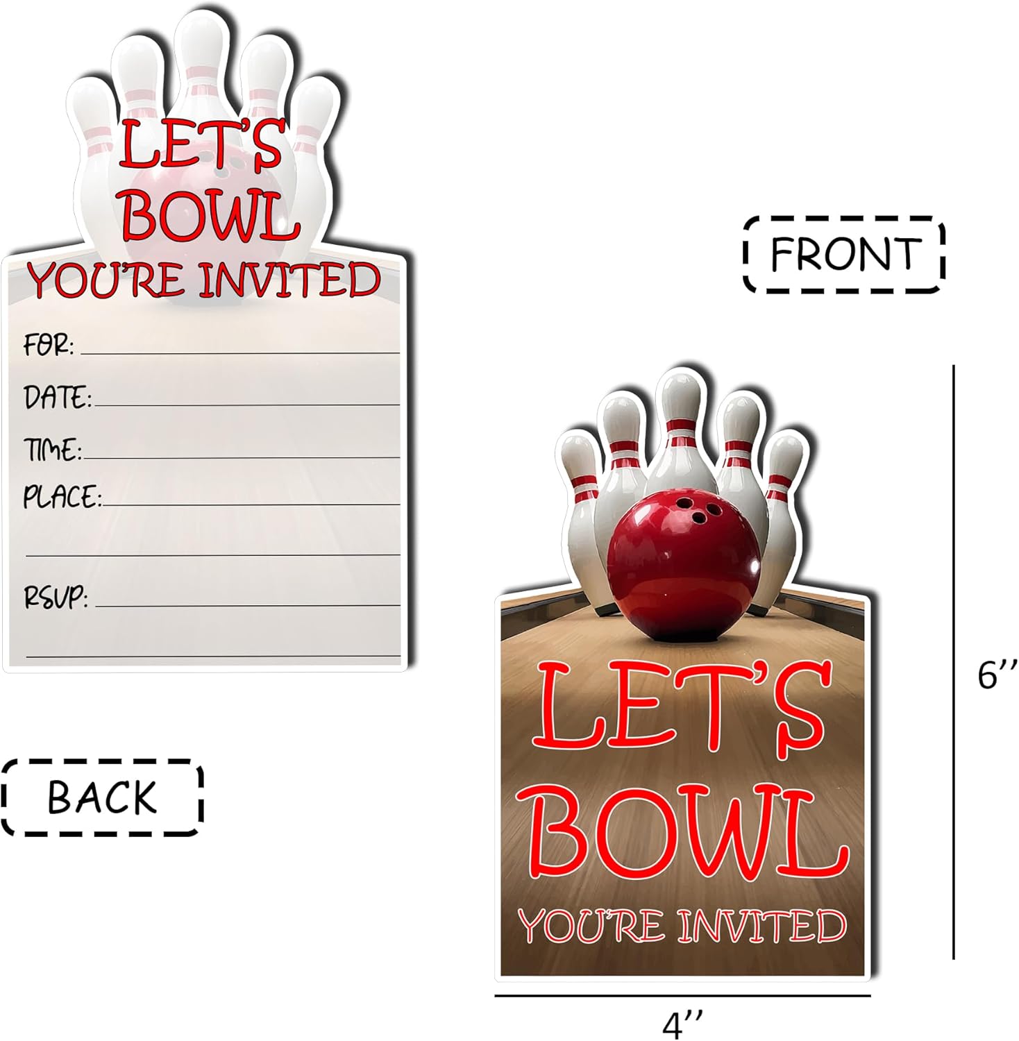 Bowling Party Invitations 20-Pack with Envelopes