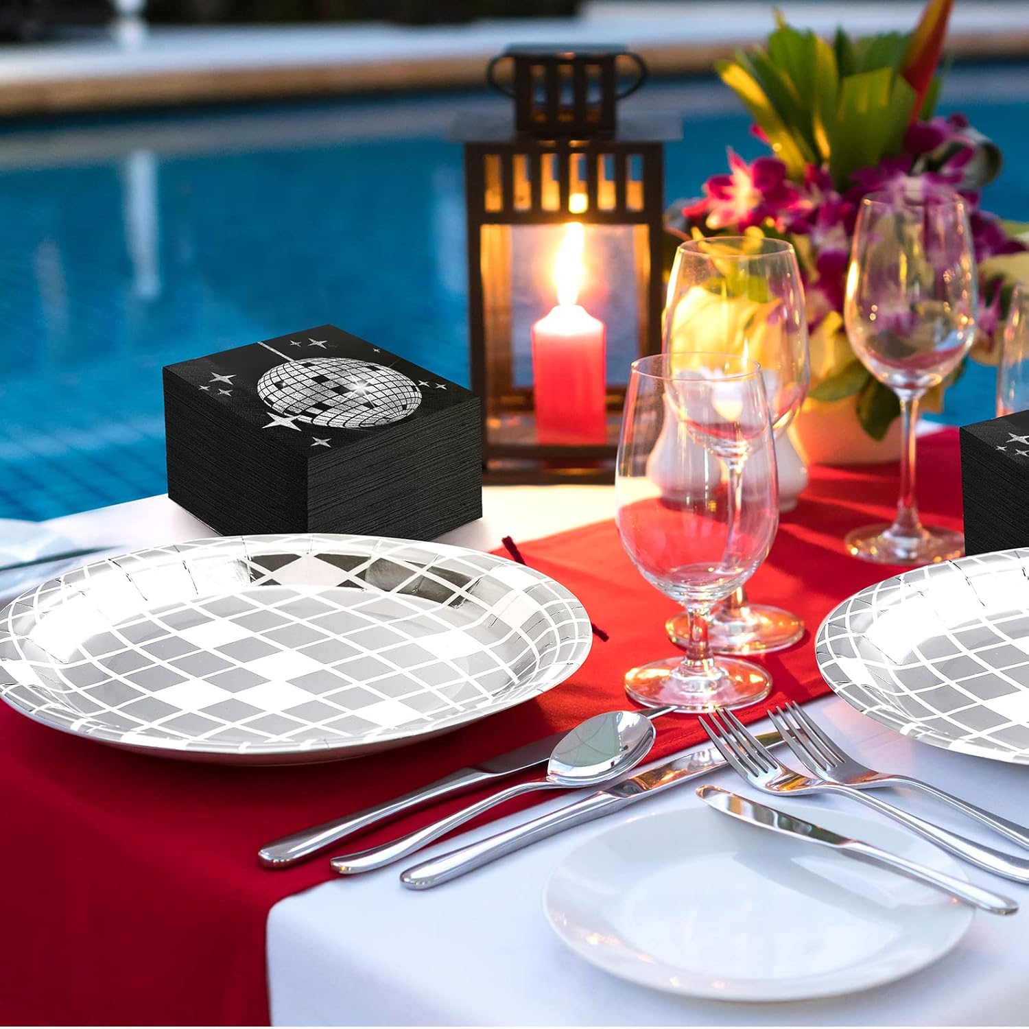 Funtery 200 Pcs Disco Plates and Napkins Party Supplies
