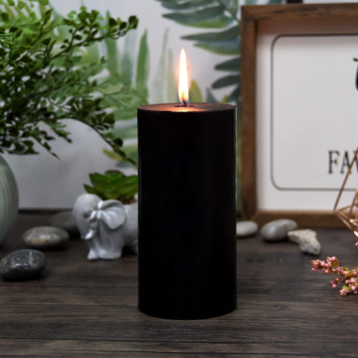 6 Inch Black Pillar Candle with 90 Hours Burn Time