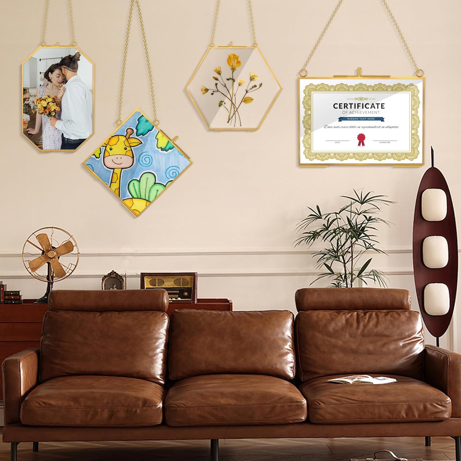 4 Pcs Gold Hanging Glass Picture Frame for DIY Pressed Flower Display
