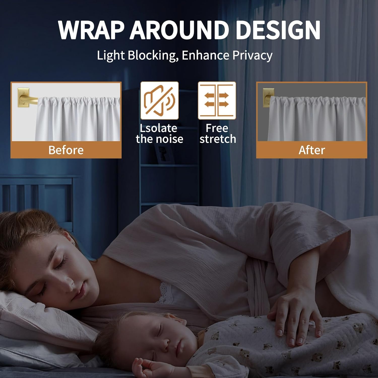 Gold Wrap Around Curtain Rod for Windows 28-48 Inches
