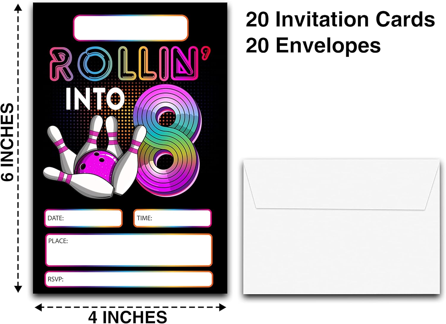 DETIHO 4x6 Birthday Invitation Cards With Envelopes - 20 Sets - Retro Bowling Theme