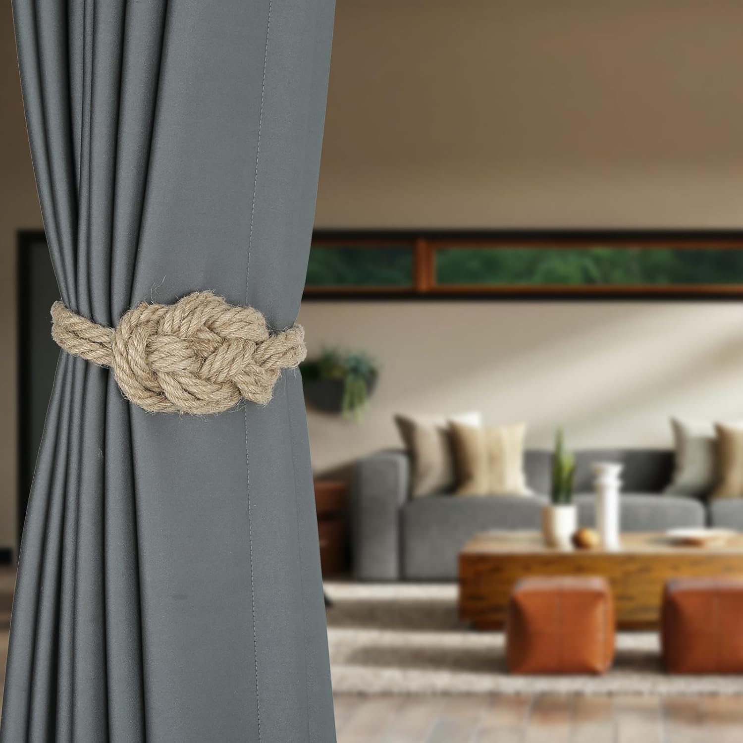 4 Pack Natural Jute Magnetic Curtain Holdbacks