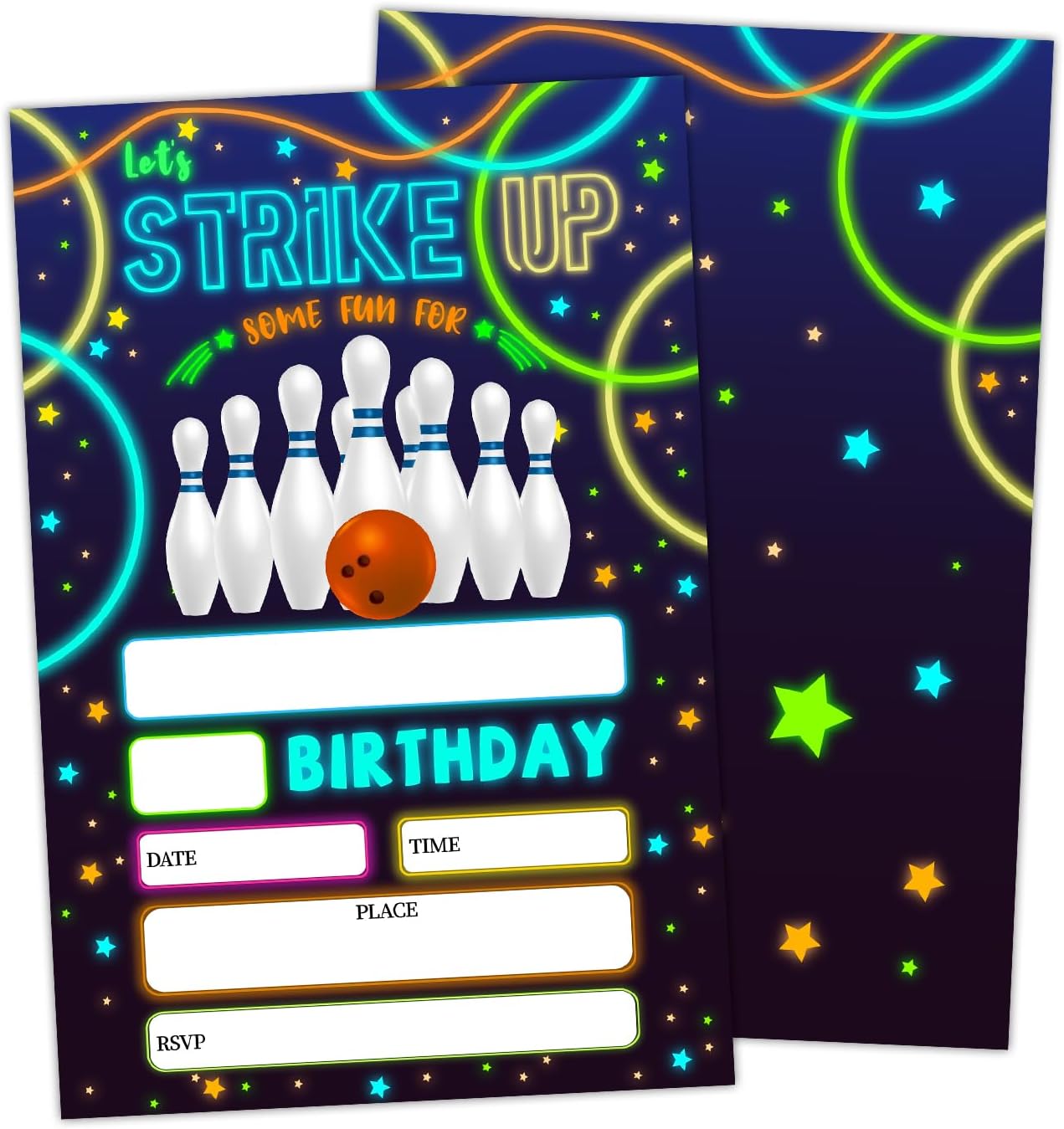 Neon Glow Birthday Invites for Kids Set of 20 with Envelopes