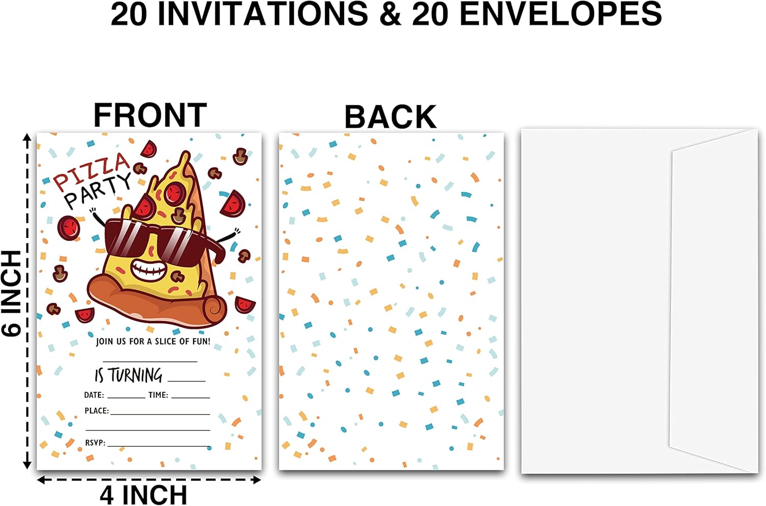 Pizza Party Birthday Invitations 20-Pack with Envelopes 1